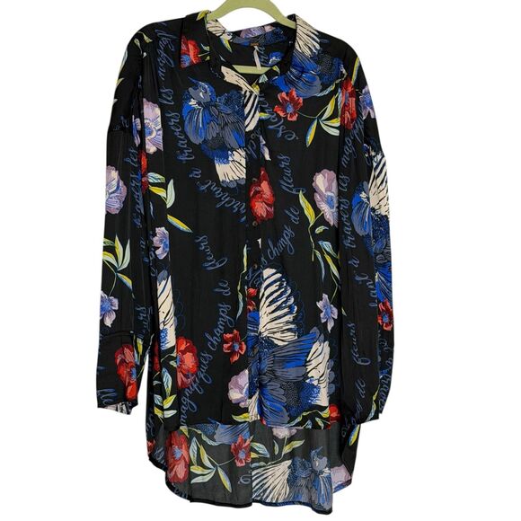 Free People Silky Nights Satin Tunic Top Blouse Shirt High Floral M bv - Picture 4 of 11